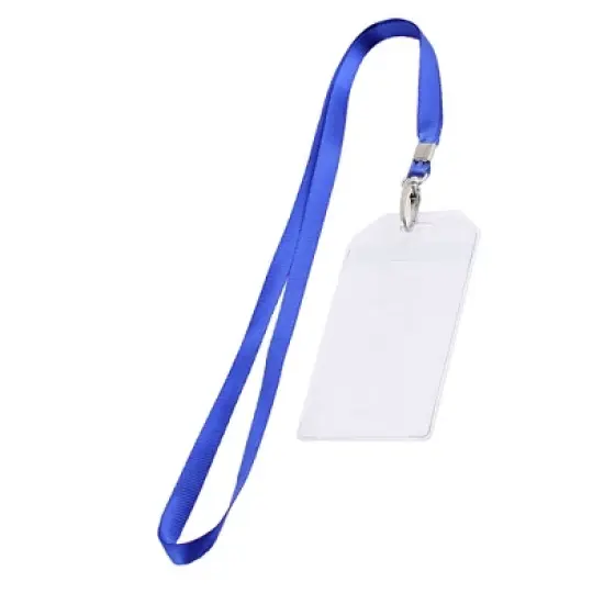 Unique Bargains Office Vertical ID Card Badge Holder with Blue Nylon Neck Strap 85 x 55mm image {3}