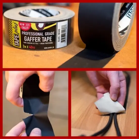 Tape Plus Gaffer Tape - 2 Inch x 40 Yards (120 Feet) Black Tape - Used for Gaff Tape, Duct Tape, Electrical Tape & More image {6}