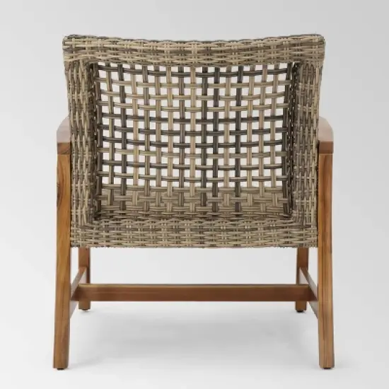 Hampton 4pk Wicker Mid-Century Club Chairs - Natural/Gray - Christopher Knight Home image {6}