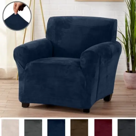Great Bay Home Stretch Velvet-Plush Washable Chair Slipcover image {10}