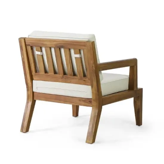Christopher Knight Home Rossville Acacia Wood Outdoor Patio Club Chair with Cushions Teak/Beige image {6}