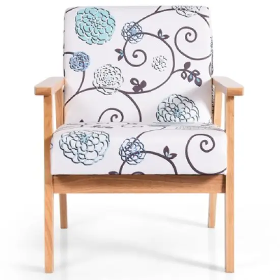 Tangkula Accent Armchair Fabric Upholstered Lounge Chair with Wooden Legs Grey/Navy/Yellow image {3}