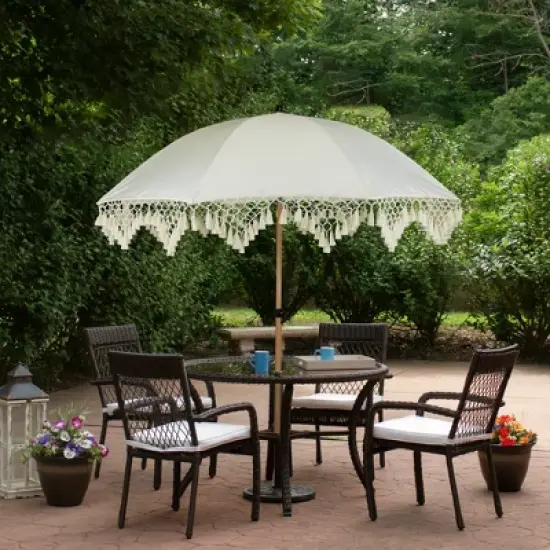 Northlight Outdoor Macrame Boho Beach Market Umbrella with Tilt - 6.5' - Cream image {2}