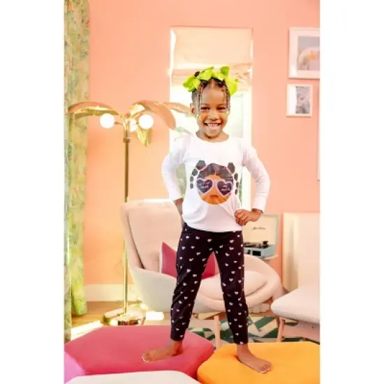 Elle Olivia Toddler Girls' 2pc Pig Tail Hearts Pajama Set - Black  image {4}