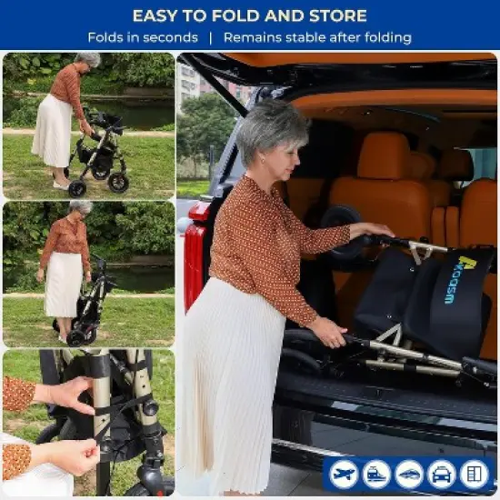 Lycvki Foldable 2 in 1 Rollator Walker with Brakes and Adjustable Seat, Handle image {2}