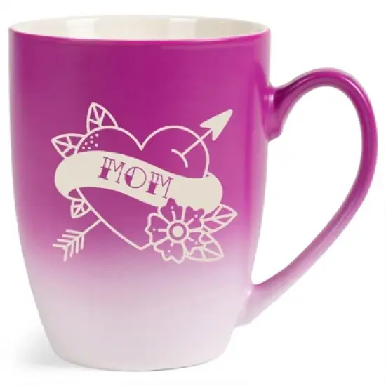 100 North Floral Heart 10 Ounce Pink and White Two Toned Ombre, Comfortably Fits Your Hands, Ceramic Tea Coffee Cup Mug, Mom image {1}