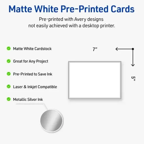 Avery Rectangle Invitation Cards, Silver Border, 5" x 7", 20ct image {1}