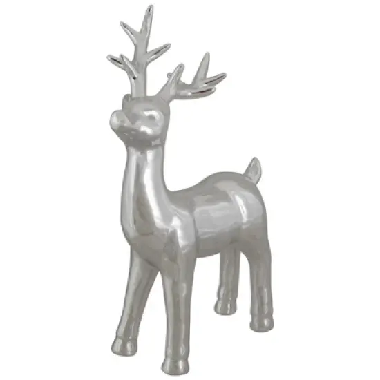Northlight Shiny Ceramic Standing Reindeer Christmas Decoration - 14" - Silver image {1}