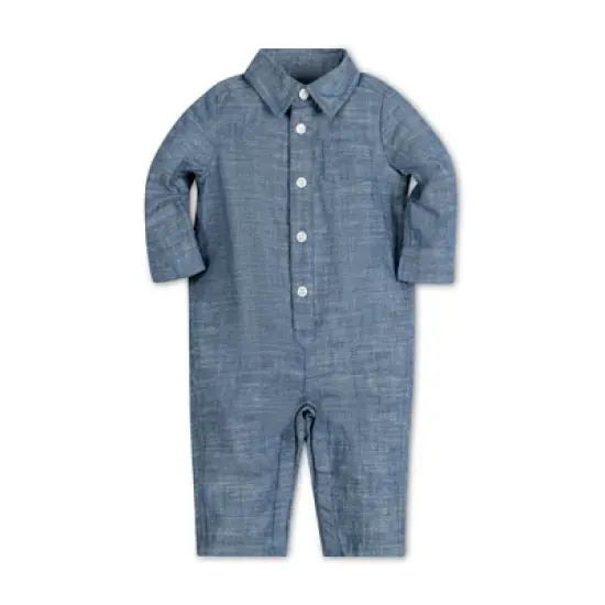Hope & Henry Layette Baby Boy Long Sleeve Button Front Chambray Romper, Infant image {4}