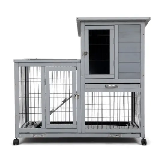 DOMETOUR Detachable Rabbit Hutch with Removable Tray and Rolling Casters image {6}