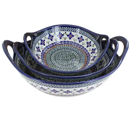 Blue Rose Polish Pottery 1347-1813-1814 Zaklady Bowl Set image {4}