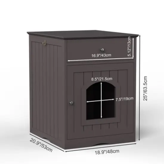 Racxily Wooden Pet House Cat Litter Box Enclosure with Drawer, Side Table, Indoor Pet Crate, Cat Home Nightstand image {1}