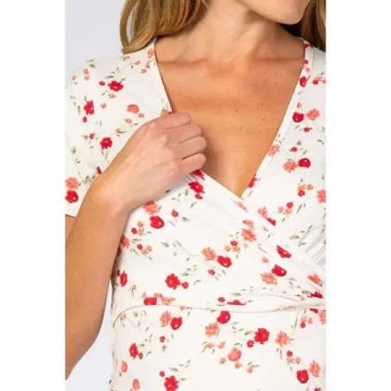 PinkBlush Ivory Floral Wrap Fitted Maternity/Nursing Top image {3}