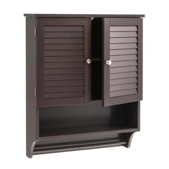 Costway Bathroom Wall Mounted Medicine Cabinet with Louvered Doors & Towel Bar Espresso/Grey/White image {9}