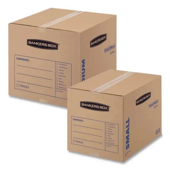 Bankers Box SmoothMove Basic Moving Boxes, Regular Slotted Container (RSC), Medium, 18" x 18" x 16", Brown/Blue, 20/Bundle image {3}