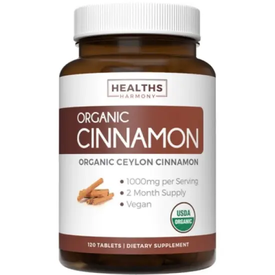 USDA Organic Ceylon Cinnamon Tablets, 1000mg Cinnamon Quill Powder, Supports Metabolism & Cognition, Immune Support, Health's Harmony, 30, 60 or 120ct image {6}
