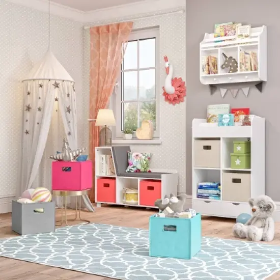 Kids' Book Nook Wall Shelf with Cubbies and Book Rack White - RiverRidge Home image {5}