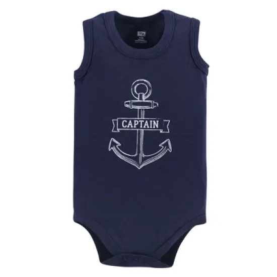 Hudson Baby Infant Boy Cotton Sleeveless Bodysuits 5pk, Captain image {1}