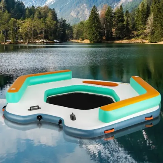 Costway 8.7 ft Inflatable Floating Dock with Detachable Ladder Mesh Swim Lounge Beach image {3}