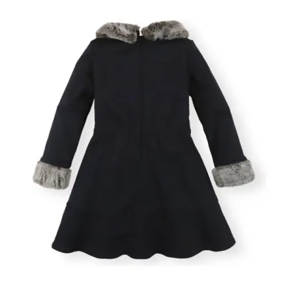 Hope & Henry Girls' Long Sleeve Ponte Skater Dress with Faux Fur Trim, Infant image {3}