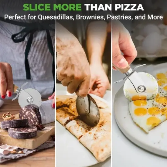 NutriChef 7" Stainless Steel Pizza Cutter Wheel with Finger Guard and Non-Slip Handle NCPI2222 image {4}