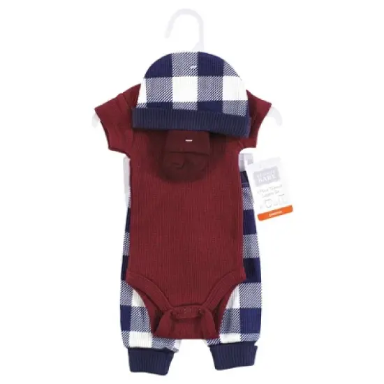 Hudson Baby Boys Thermal Preemie Layette Set 4pc Short Sleeve Outfit, Navy Plaid, Preemie image {1}