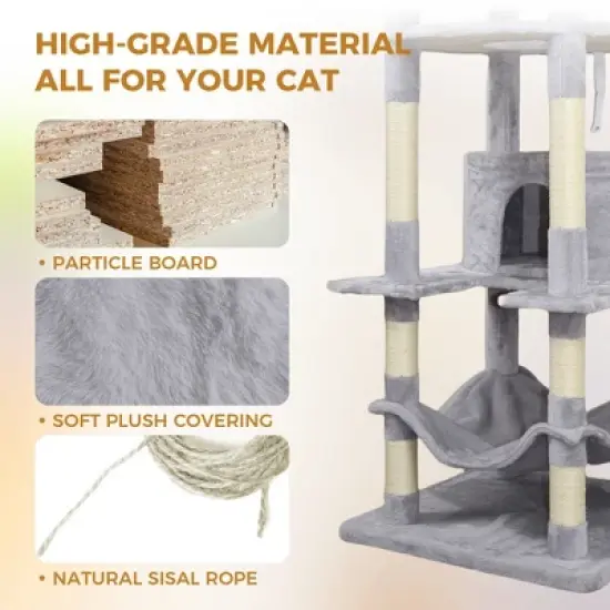 Whisen 78" Cat Tree Tower with Large Condo, Sisal Scratching Post, Hammock & Top Platform image {2}