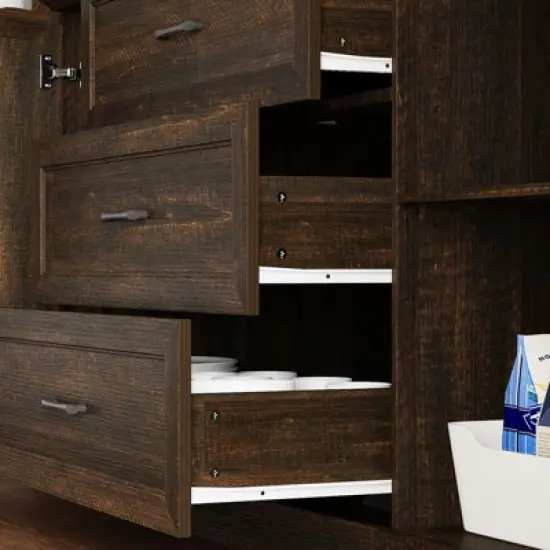 Famapy Glass-Door Kitchen Pantry Cabinet,Kitchen Organizer with 3 Drawers & 13 Shelves,Kitchen Storage Hutch for Organizing Dry Goods,Kitchenware image {7}