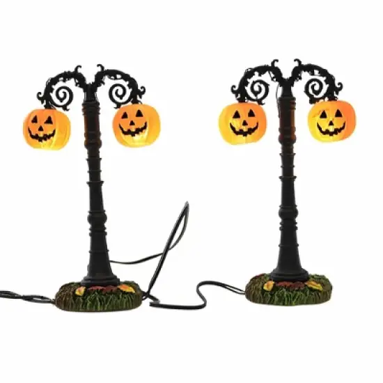 Department 56 Villages 4.25 In Lit Hallow's Eve Street Lamps Halloween Halloween Village , Halloween Decor Jack-O-Lanterns Fall Leaves (1PC) image {2}