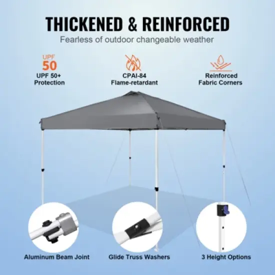 VEVOR Pop Up Canopy Tent, 10 x 10 ft, 250 D PU Silver Coated Tarp, with Portable Roller Bag and 4 Sandbags, Waterproof and Sun Shelter Gazebo image {3}