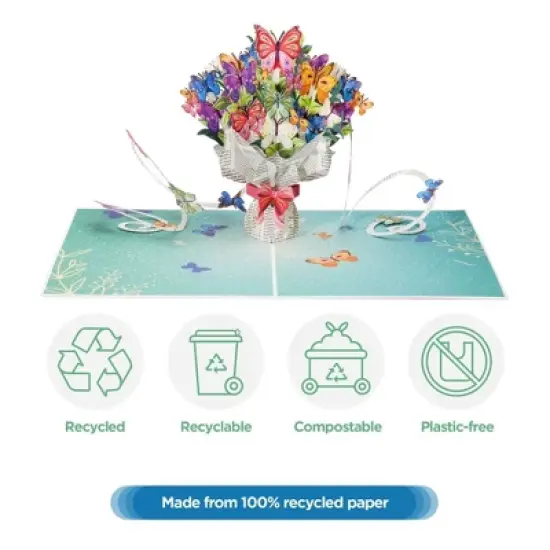 Frndly by Paper Love 3D Butterflies Bouquet Pop Up Card,  For All Occasion - Handcrafted 100% Recycled and Eco-Friendly, 8" x 6" Cover image {4}