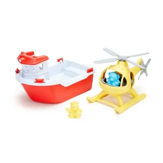 Green Toys Rescue Boat & Helicopter image {1}