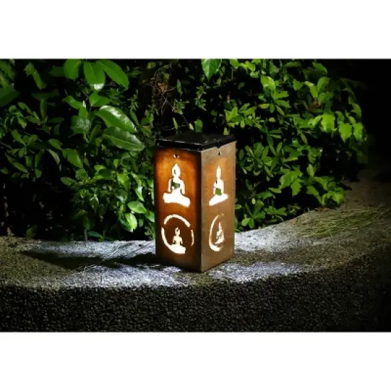 Techko Maid LED Solar 10.8" Portable Buddha Cut Out Decorative Outdoor Lantern Clear image {7}
