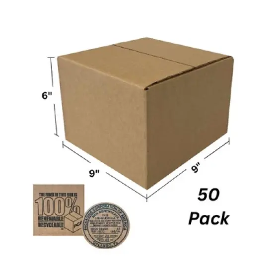 UOFFICE Bulk Pack of 50  Corrugated Shipping Boxes 9" x 9" x 6" image {5}