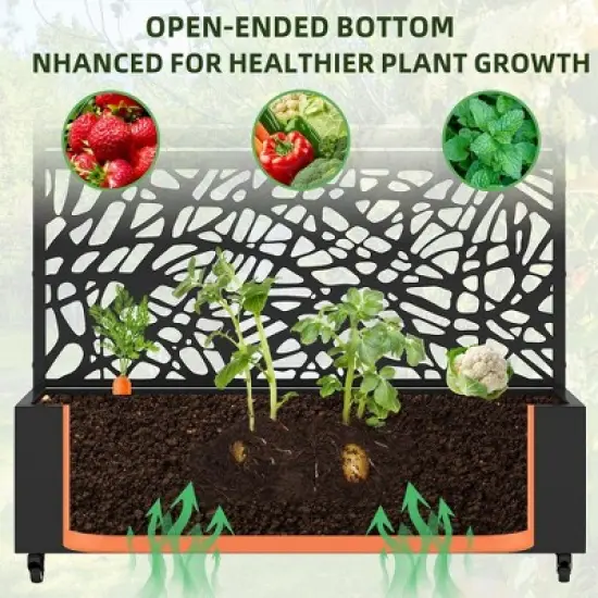 SpassWay 72"H Two-tone Patio Planter Box with Trellis Metal Raised Garden Bed Black Decorative Privacy Screen with Wheels image {3}