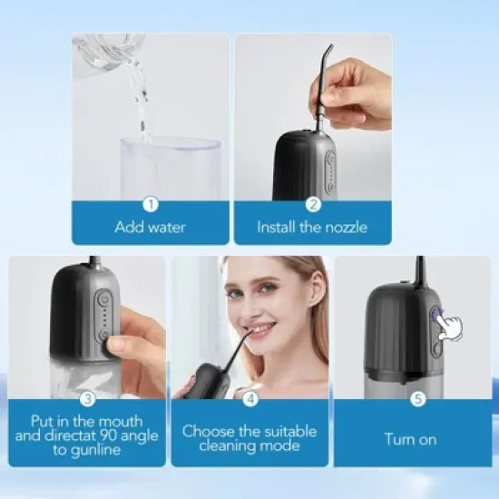 Operan Wireless Water Flosser, Portable Electric Water Dental Flossers, Oral Irrigator with 4 Nozzles, 4 Modes, 200 ml, IPX7 Waterproof, Rechargeable for Teeth Cleaning, for Family and Travel image {7}