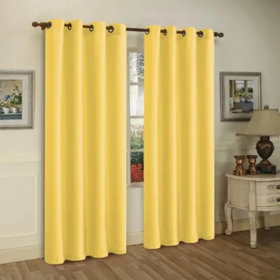 J&V TEXTILES 2 Panels Solid Grommet Faux Silk Window Curtain Drapes Treatment 58" Wide and 84" Length (Black) image {6}
