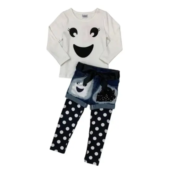 Girls Paranormal Cutie Top, Patched Denim Shorts & Legging Set - Mia Belle Girls image {2}
