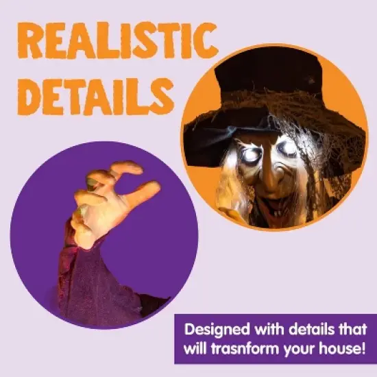 Joyfy 72&rdquo; Halloween Hanging Witch, Flying Talking Witch Halloween Hanging Ghosts Decorations, Light-up Hanging Witch for Outdoor/Indoor Decorations image {4}