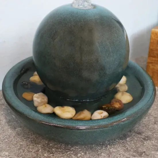 Sunnydaze Indoor Home Decorative Smooth Glazed Ceramic Orb Tabletop Water Fountain Feature - 7" - Green image {4}