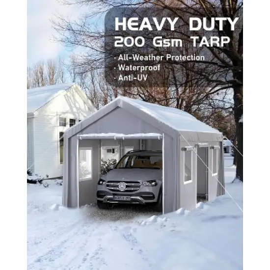 10 x 20 x 11 Ft Heavy-Duty Carport, Portable Garage with 180g PE Waterproof Canopy and 8 x 1.0 mm Poles for Pickup Trucks, Boats, SUVs - White. image {1}