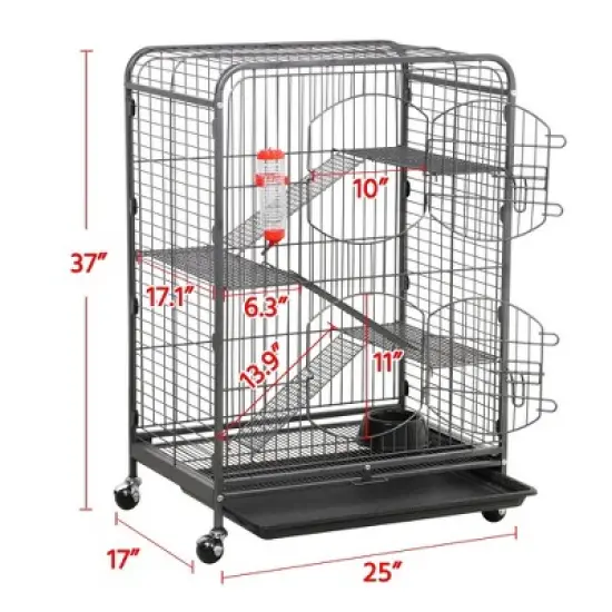 Yaheetech 4-Tier Rolling Large Ferret Cage Small Animals Hutch Black image {2}
