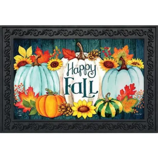 Briarwood Lane Happy Fall Pumpkins Primitive Doormat Autumn Leave image {1}
