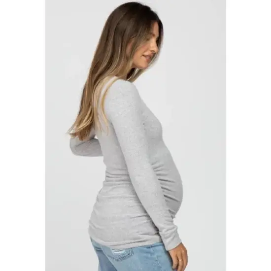 PinkBlush Heather Grey Soft Knit Ruched Maternity Top image {2}