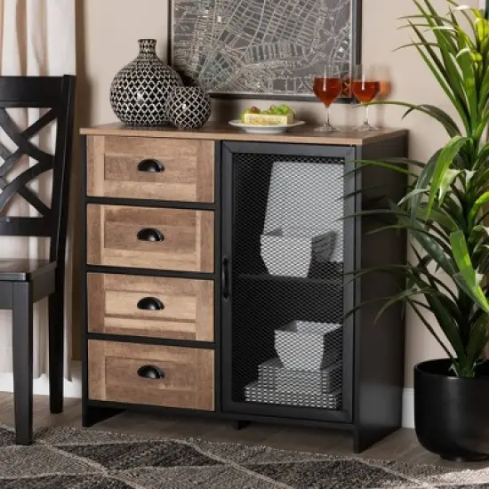 Connell Two-Tone Wood and Metal Sideboard Buffet Natural Brown/Black - Baxton Studio image {7}