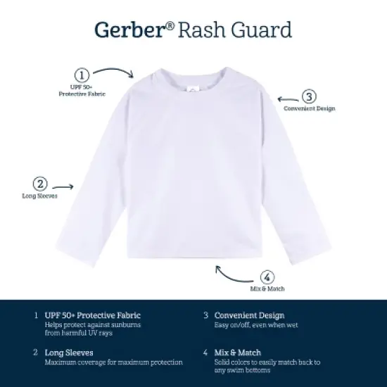 Gerber Baby and Toddler Long Sleeve Solid Swim Rashguard image {4}