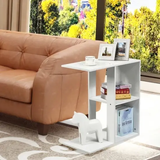 Costway 3-tier Side Table W/Storage Shelf Space-saving Nightstand White image {1}