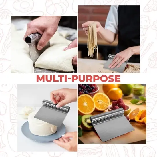 Bench Scraper 2-Pack by RamPro &ndash; Stainless Steel Dough Cutter with Engraved Measuring Guide & Equivalent Chart, Kitchen Scraper for Baking & Chopping image {4}