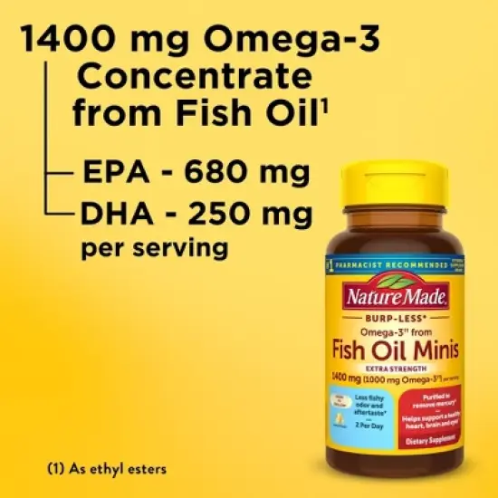 Nature Made Fish Oil Minis Extra Strength Burp-less 1400mg Softgels with 1000mg Omega 3 - 60ct image {4}