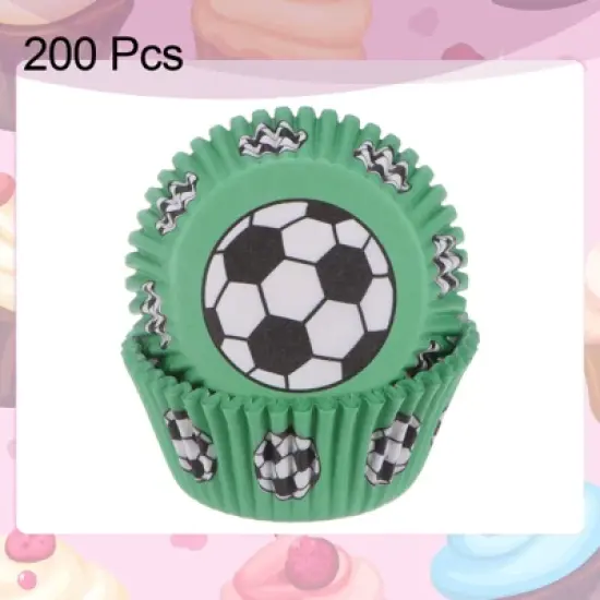 Unique Bargains Greaseproof Cupcake Liners Soccer Pattern Papers Baking Cups 2" x 1.2" 200 Pcs Green image {2}